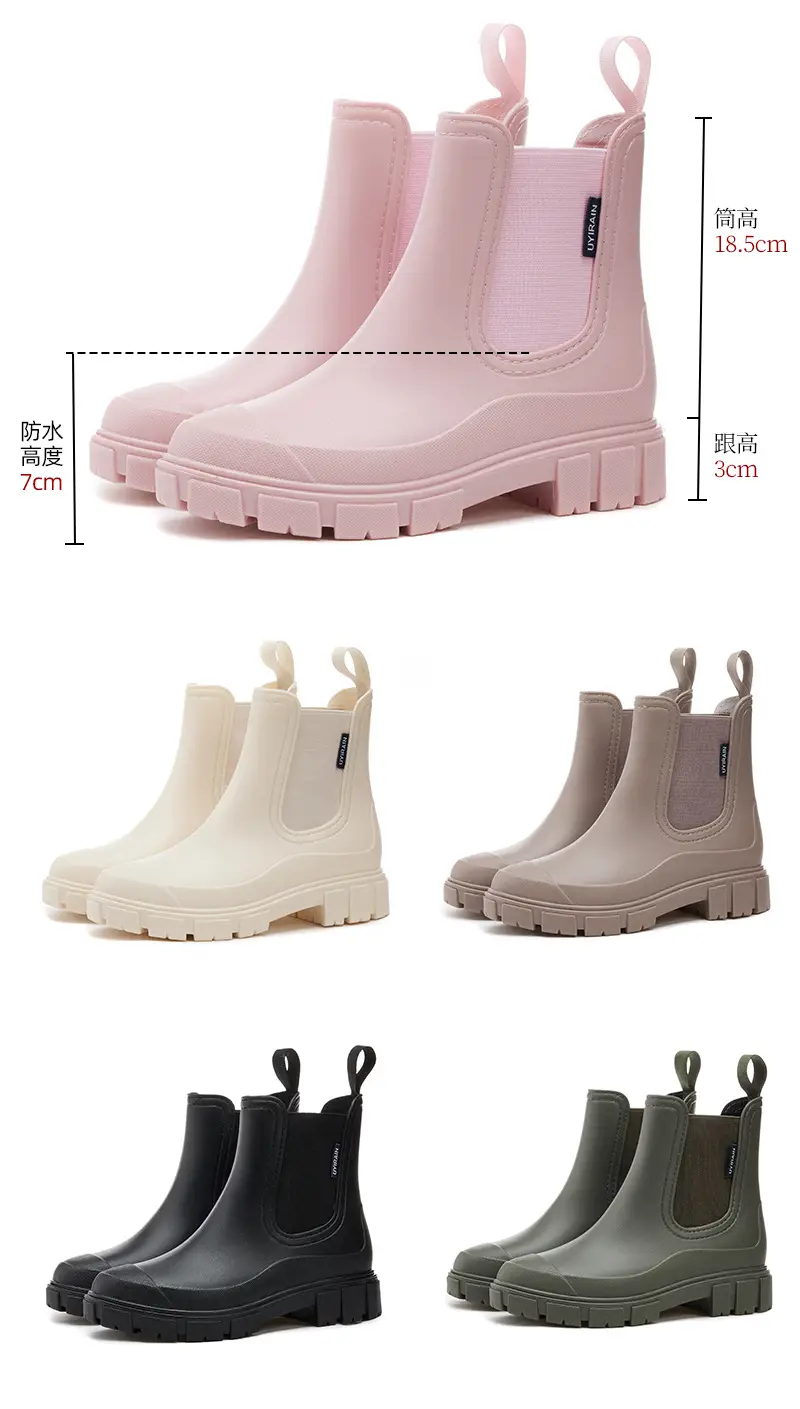 New Elastic Mouth Women's Rain Boots, Medium and Low Tube Thick Sole Heightening Water Shoes, Non-Slip Wear-Resistant Outdoor Waterproof Solid Color Rain Boots — feature 8