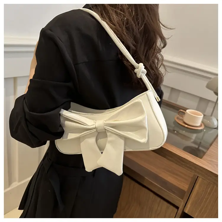Women's Silver Bow Patent Leather Shoulder Bag 2025 - Image 5