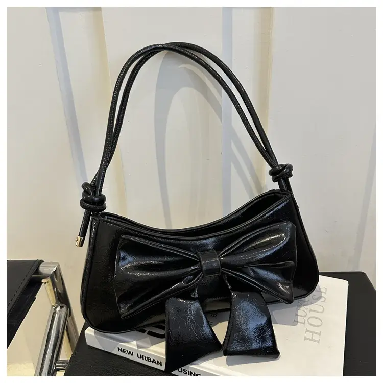 Women's Silver Bow Patent Leather Shoulder Bag 2025 - Image 7