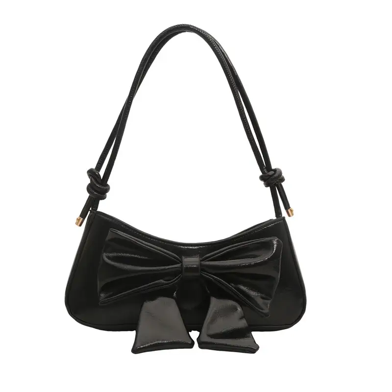 Women's Silver Bow Patent Leather Shoulder Bag 2025 - Image 9