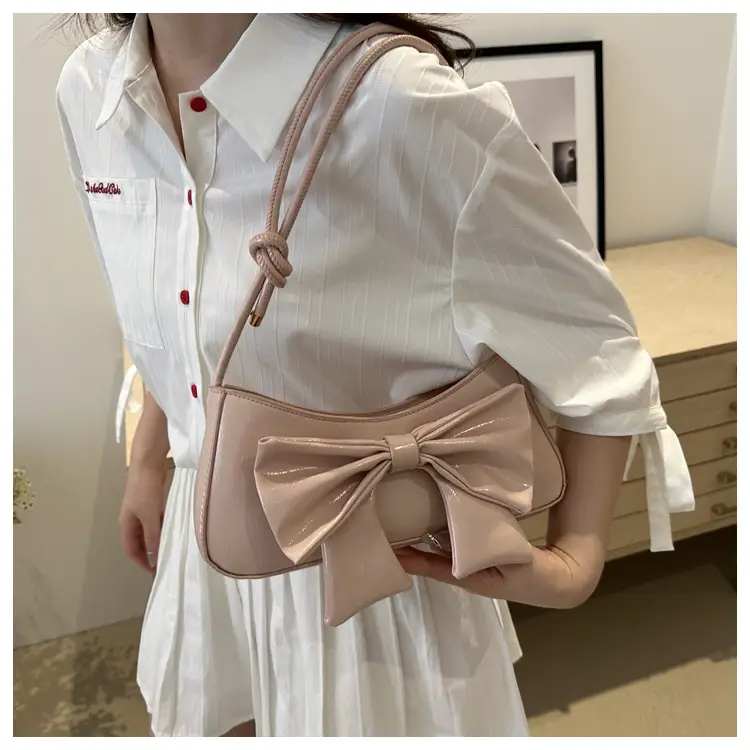 Women's Silver Bow Patent Leather Shoulder Bag 2025 — feature 16