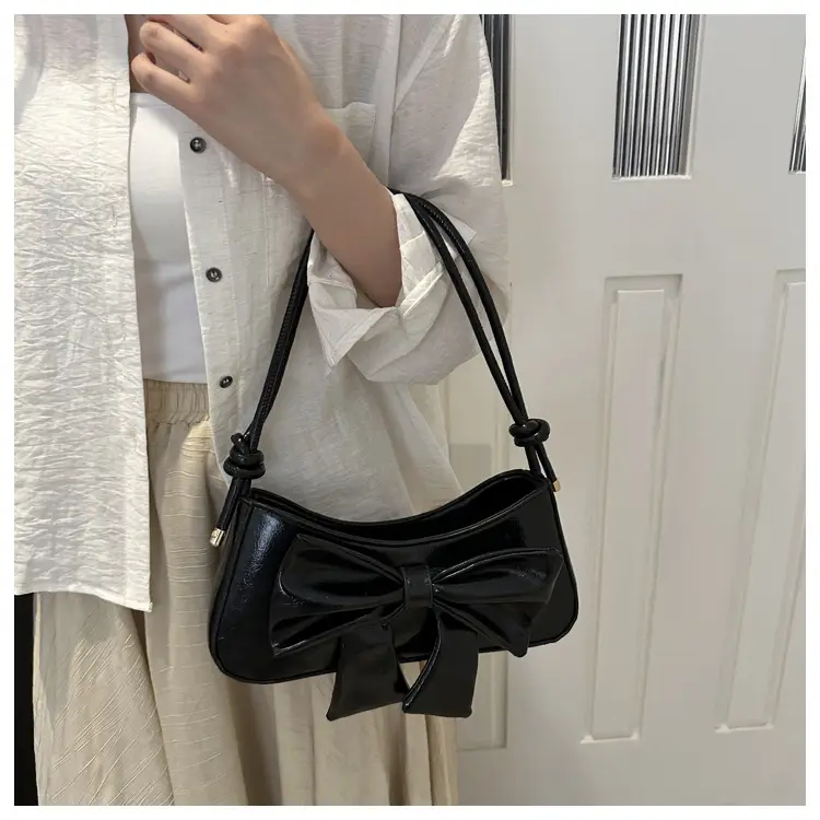 Women's Silver Bow Patent Leather Shoulder Bag 2025 — feature 18