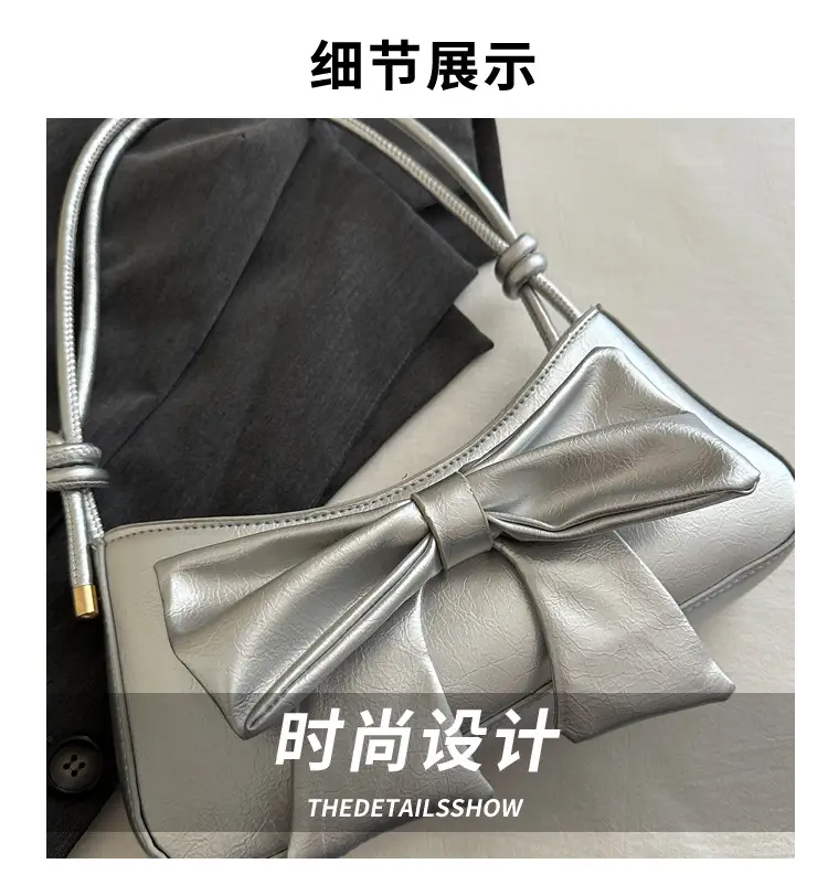 Women's Silver Bow Patent Leather Shoulder Bag 2025 — feature 4