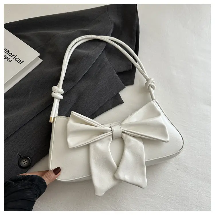 Women's Silver Bow Patent Leather Shoulder Bag 2025 - Image 2