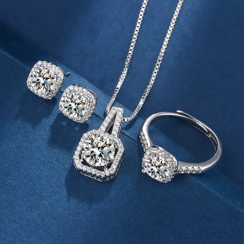 Square Zircon Jewelry Set with Hearts & Arrows Pendant - Image 10
