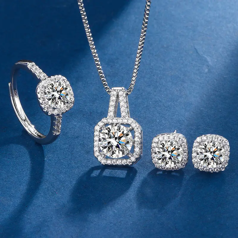 Square Zircon Jewelry Set with Hearts & Arrows Pendant — feature 1