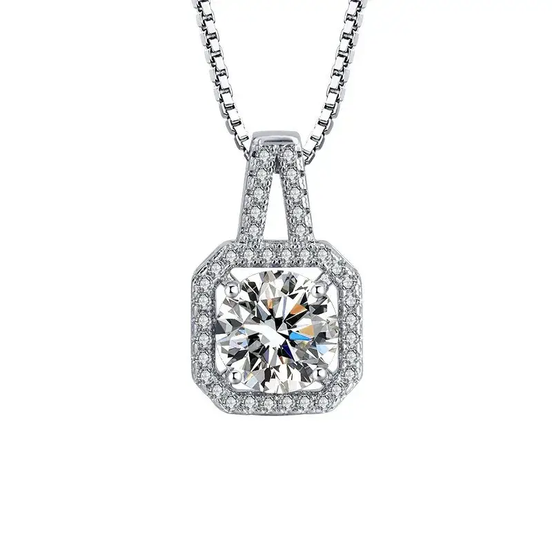 Square Zircon Jewelry Set with Hearts & Arrows Pendant - Image 2