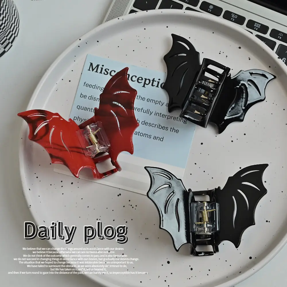 Halloween Bat Hair Clips for Women Black Red Silver - Image 3