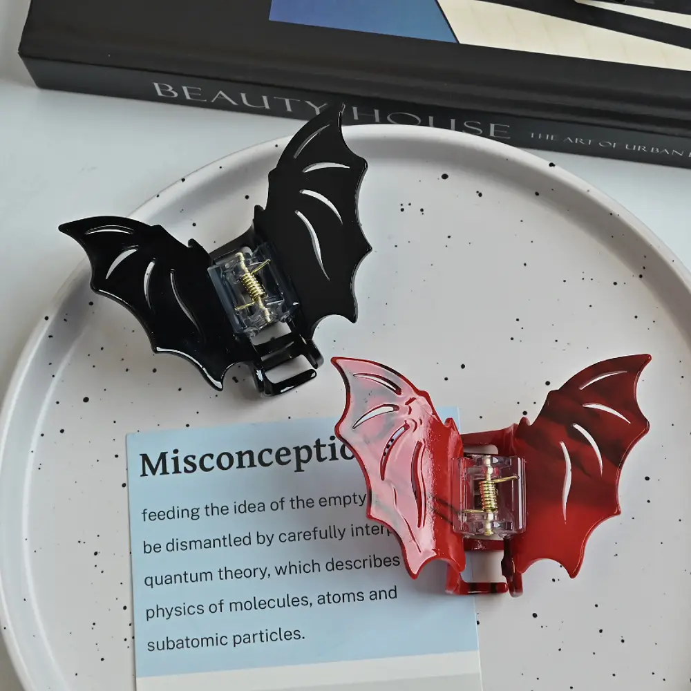 Halloween Bat Hair Clips for Women Black Red Silver - Image 4