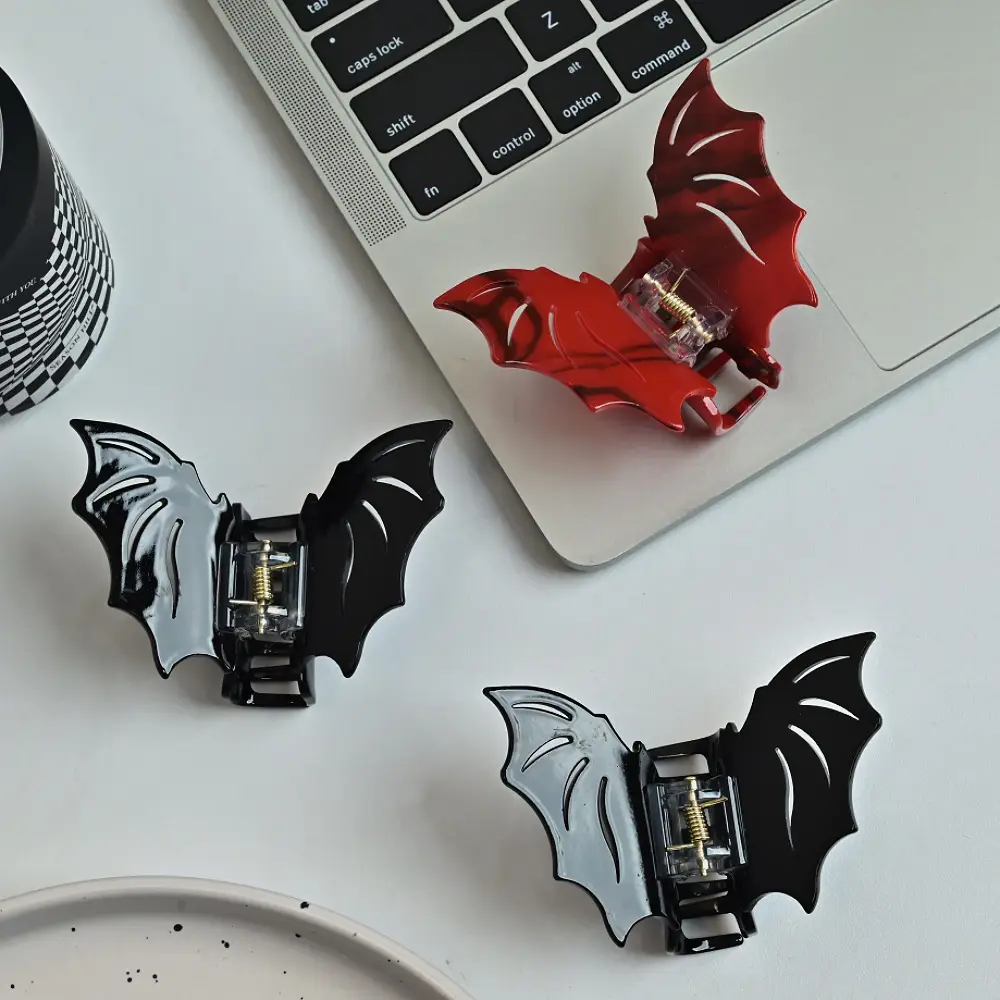 Halloween Bat Hair Clips for Women Black Red Silver - Image 5