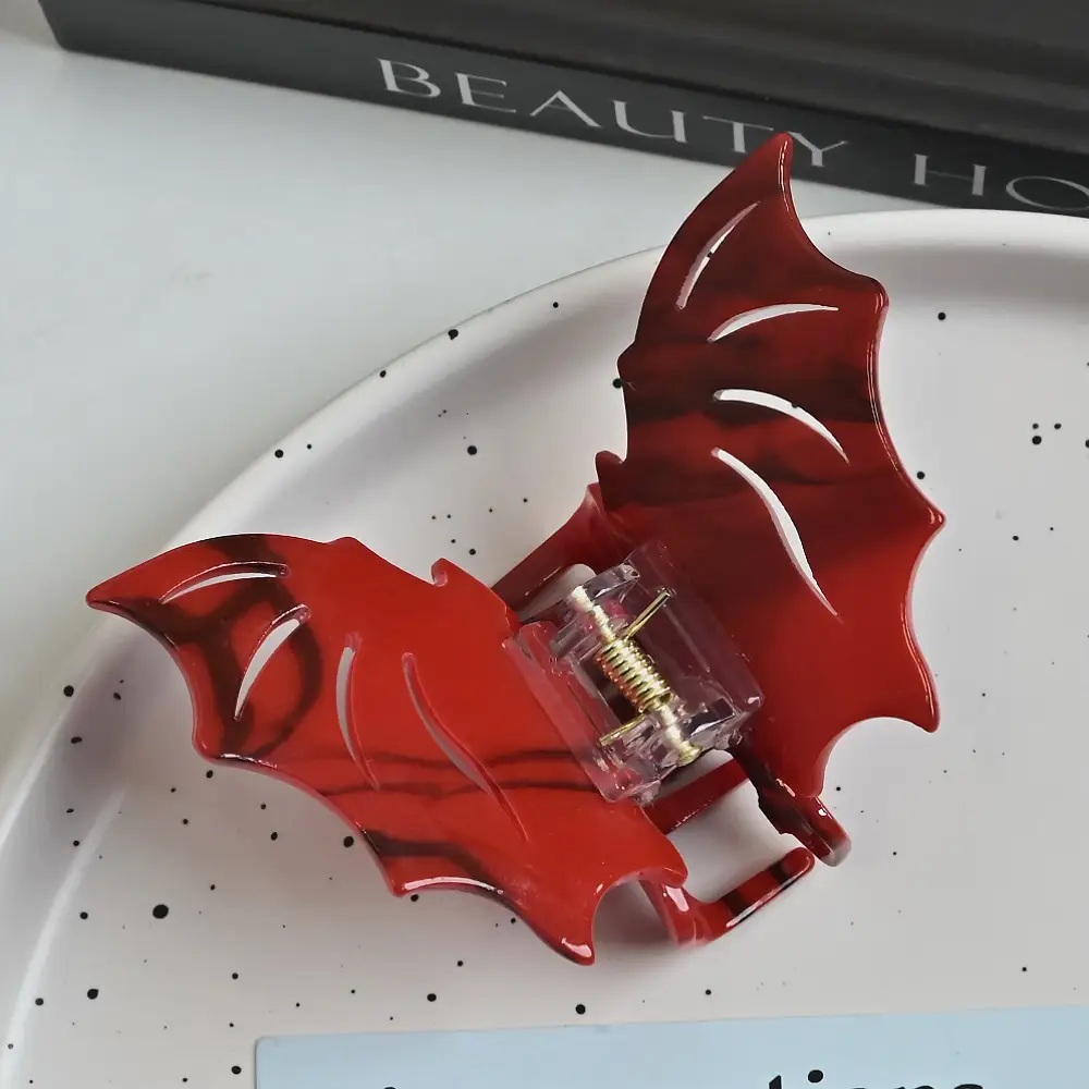 Halloween Bat Hair Clips for Women Black Red Silver - Image 2