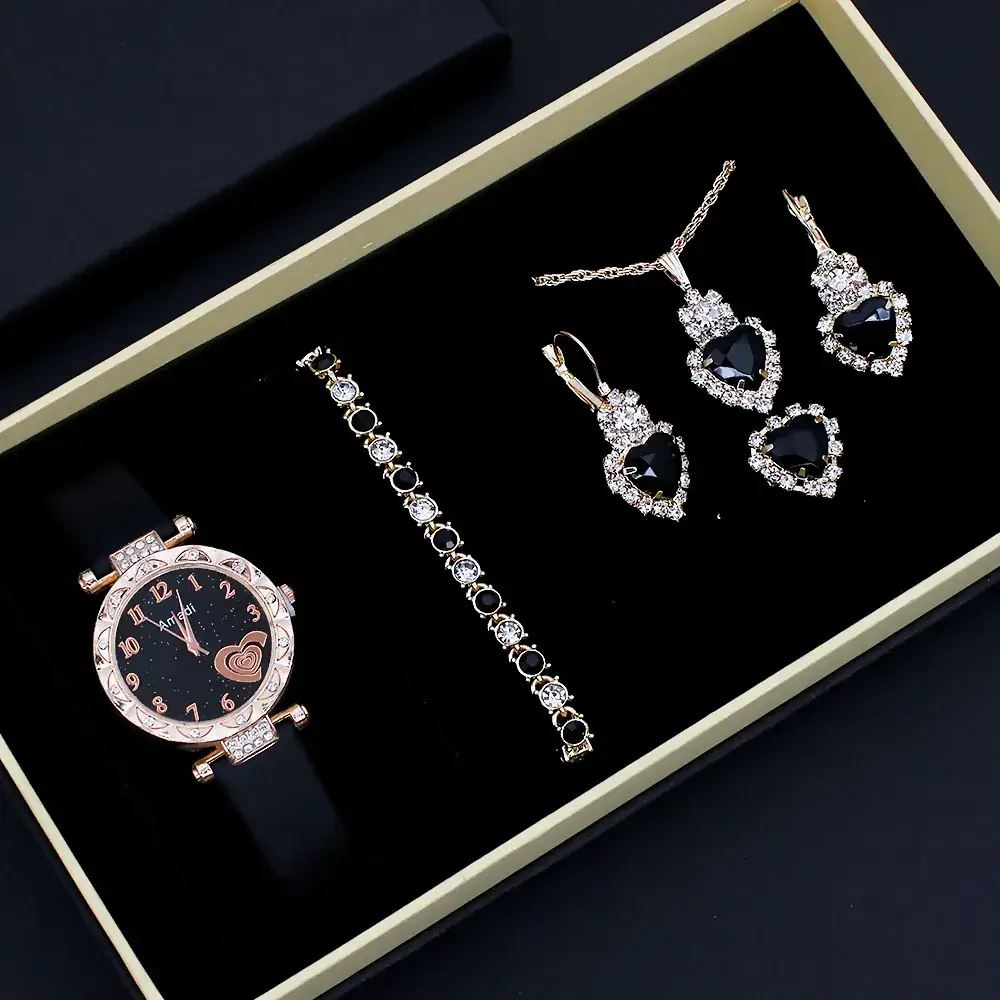 Women's Heart Design Crystal Watch Set - Image 2