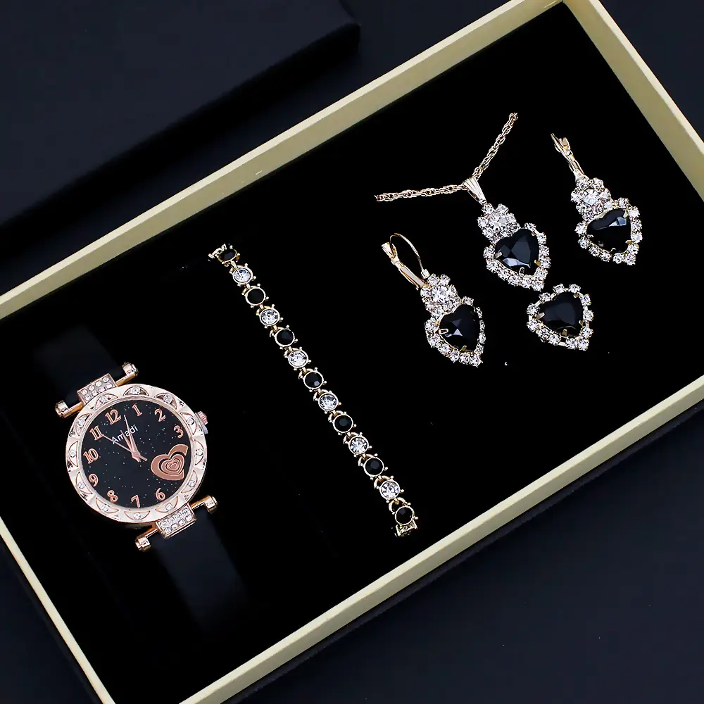 Women's Heart Design Crystal Watch Set — feature 3