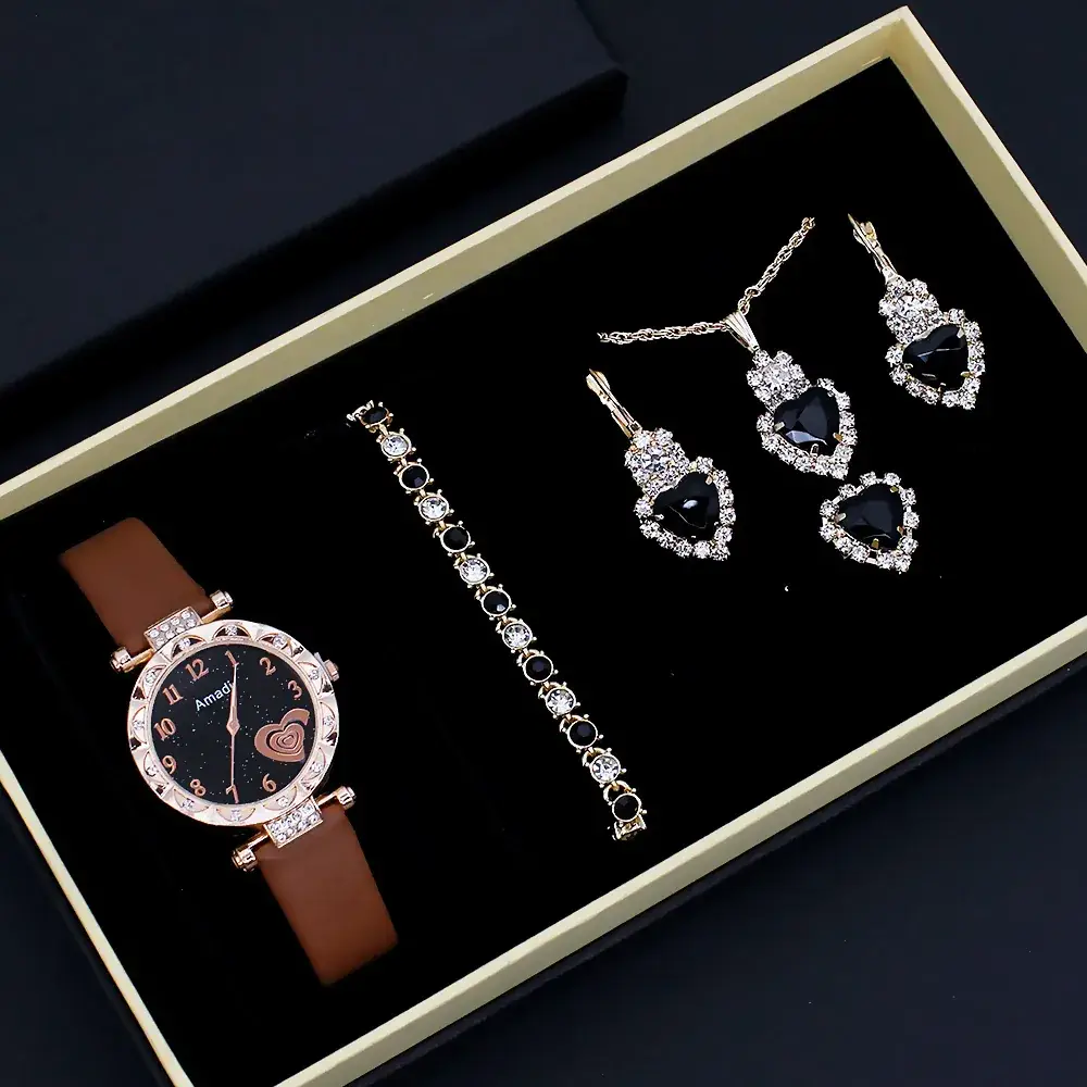 Women's Heart Design Crystal Watch Set - Image 4