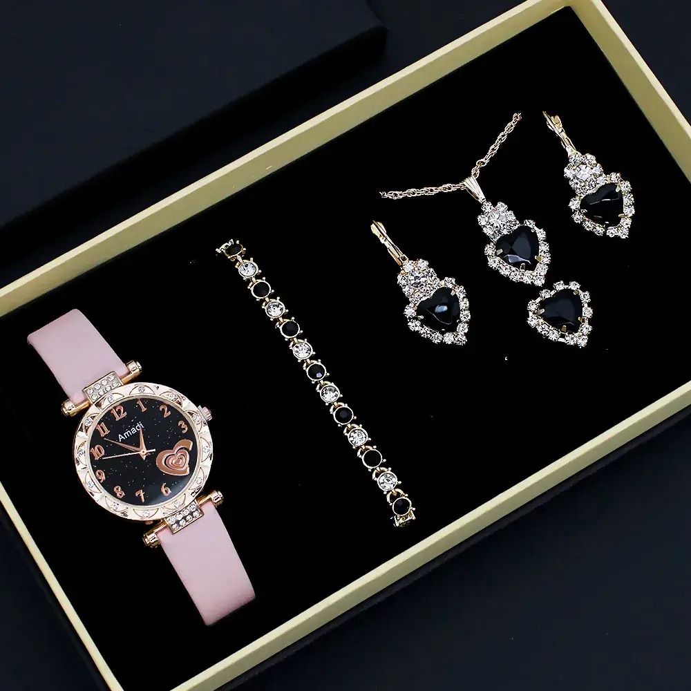 Women's Heart Design Crystal Watch Set - Image 5