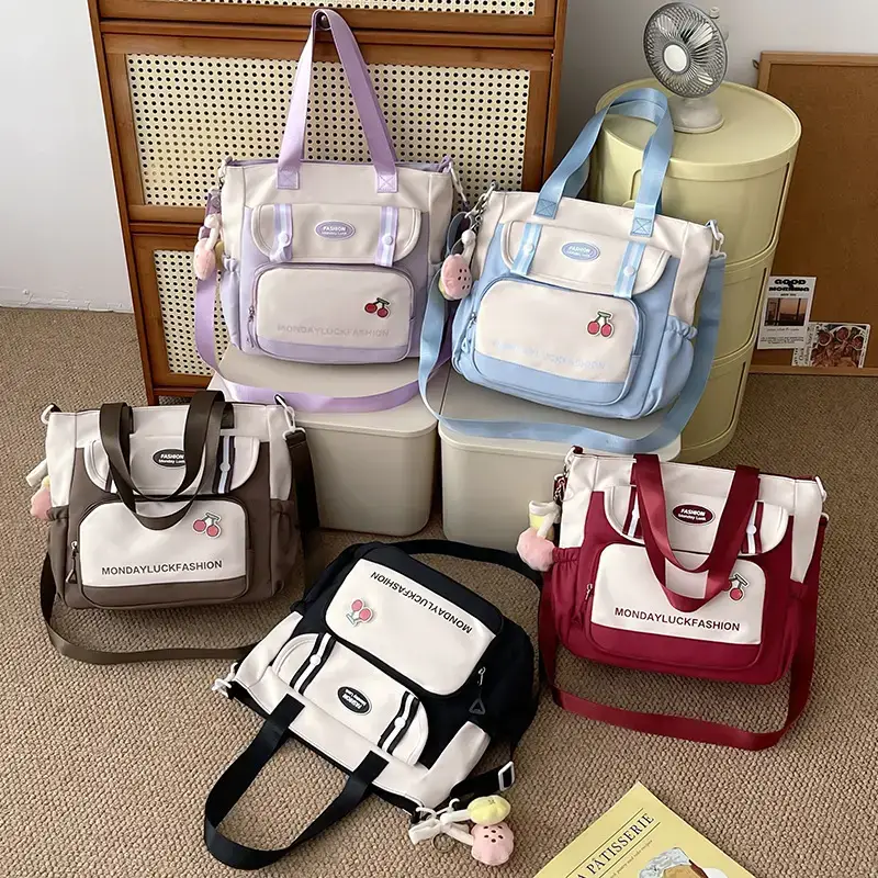 Women's Cherry Embroidered Nylon Shoulder Bag - Image 2