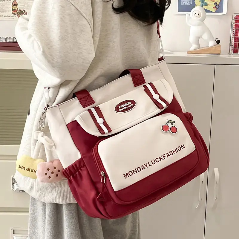 Women's Cherry Embroidered Nylon Shoulder Bag - Image 3