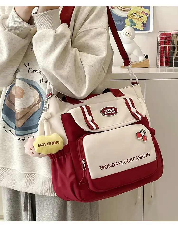 Women's Cherry Embroidered Nylon Shoulder Bag — feature 10