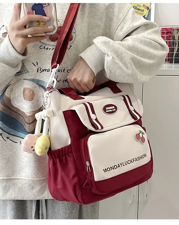 Women's Cherry Embroidered Nylon Shoulder Bag — feature 11