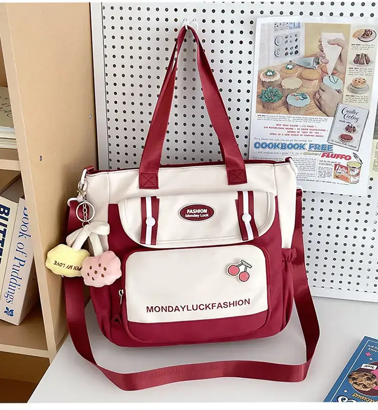 Women's Cherry Embroidered Nylon Shoulder Bag — feature 34