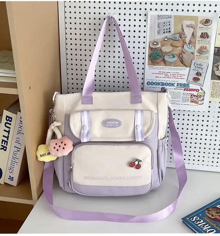 Women's Cherry Embroidered Nylon Shoulder Bag — feature 36