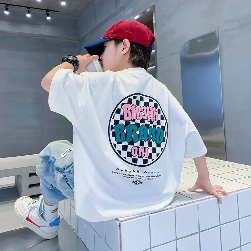 Boys White Korean Style Short Sleeve T-Shirt 2025 - Image 5