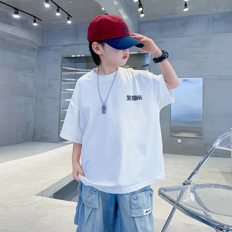 Boys White Korean Style Short Sleeve T-Shirt 2025 - Image 6