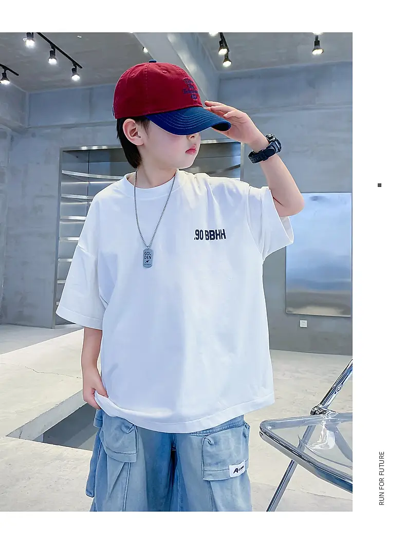 Boys White Korean Style Short Sleeve T-Shirt 2025 — feature 9