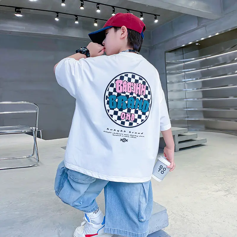 Boys White Korean Style Short Sleeve T-Shirt 2025 - Image 2