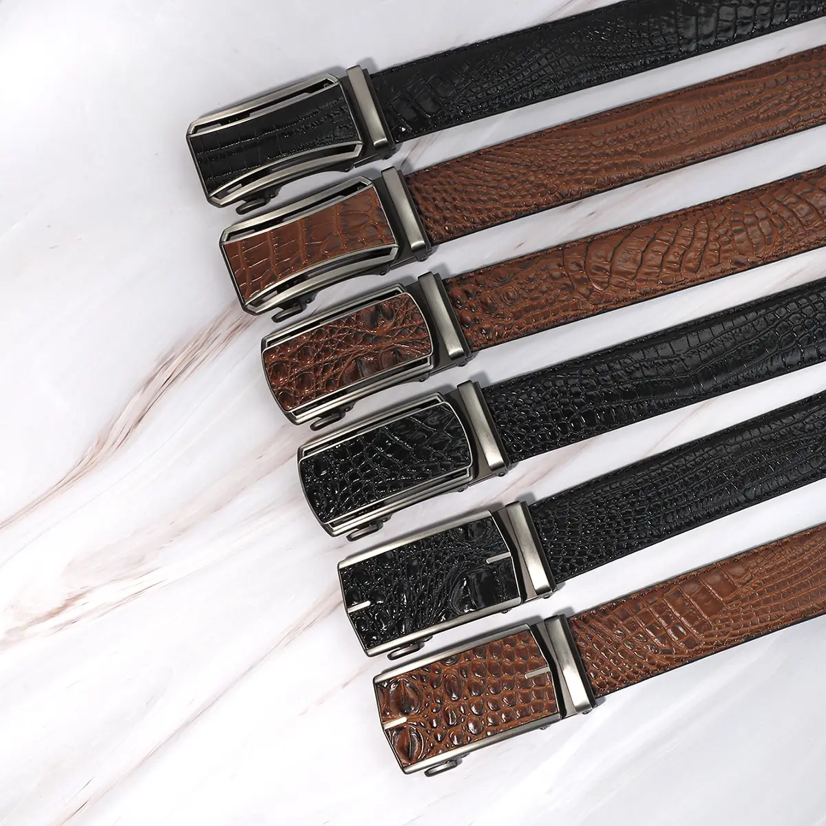 Men's Crocodile Belt with Automatic Buckle Brown - Image 10