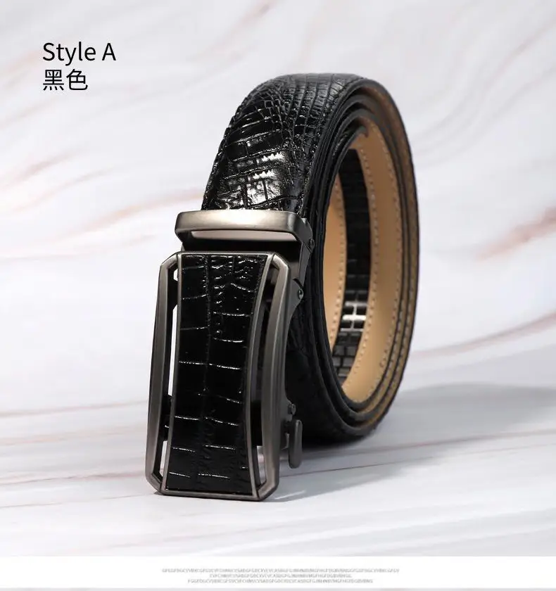 Men's Crocodile Belt with Automatic Buckle Brown — feature 3