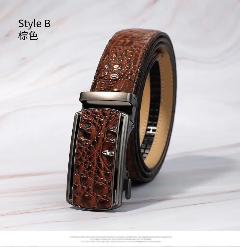 Men's Crocodile Belt with Automatic Buckle Brown — feature 6