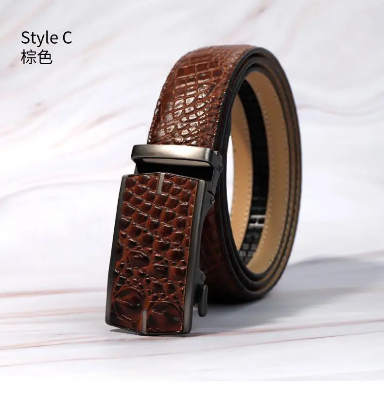 Men's Crocodile Belt with Automatic Buckle Brown — feature 8