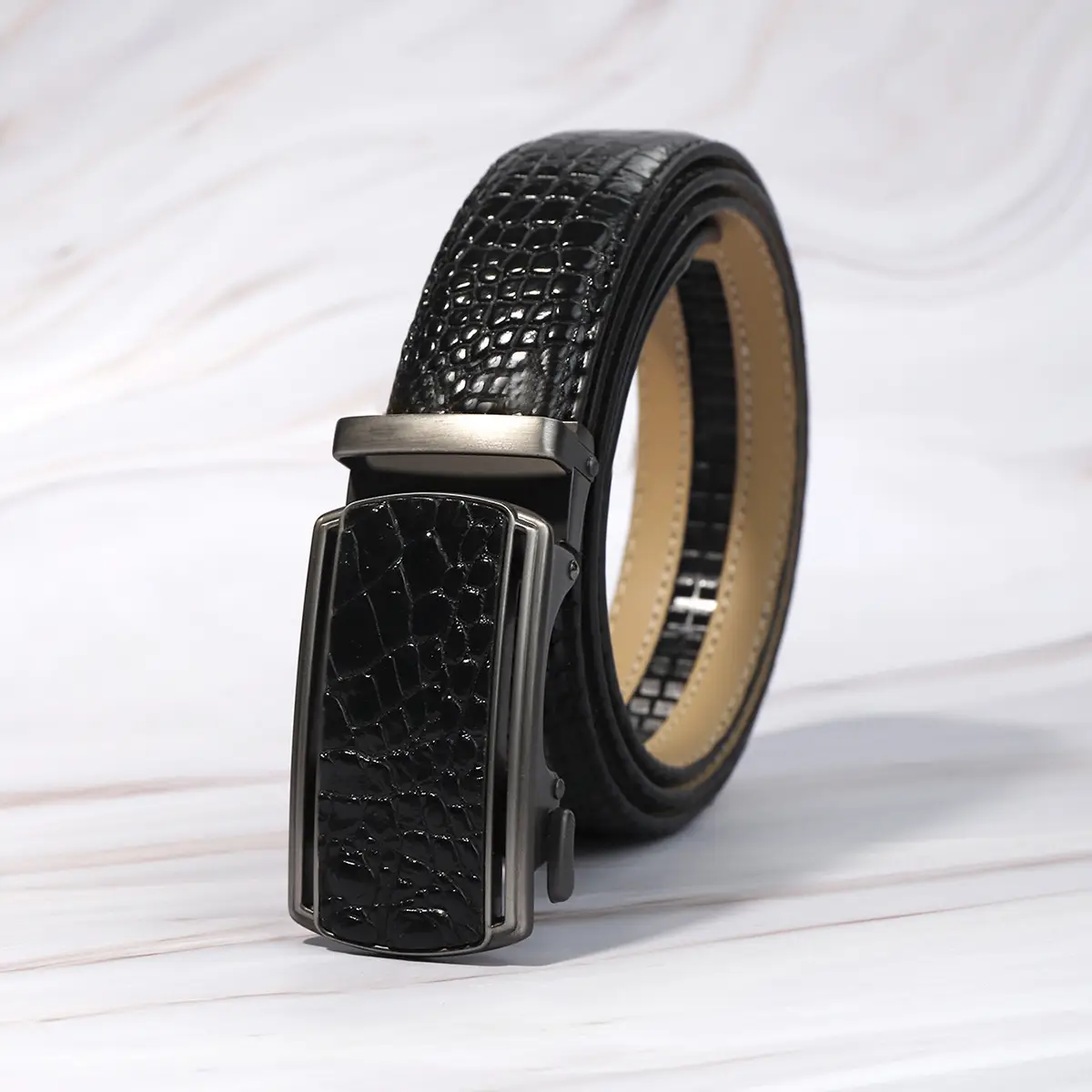 Men's Crocodile Belt with Automatic Buckle Brown - Image 3