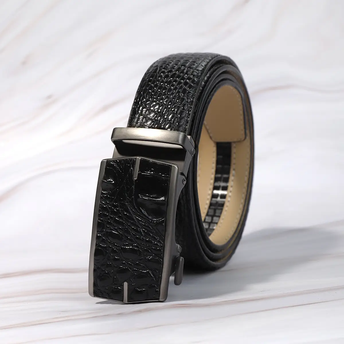 Men's Crocodile Belt with Automatic Buckle Brown - Image 5