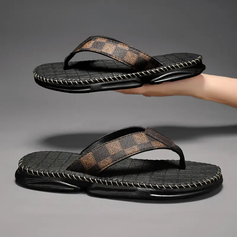 Men Black Croc Strap Flip Flops 2025 - Image 4