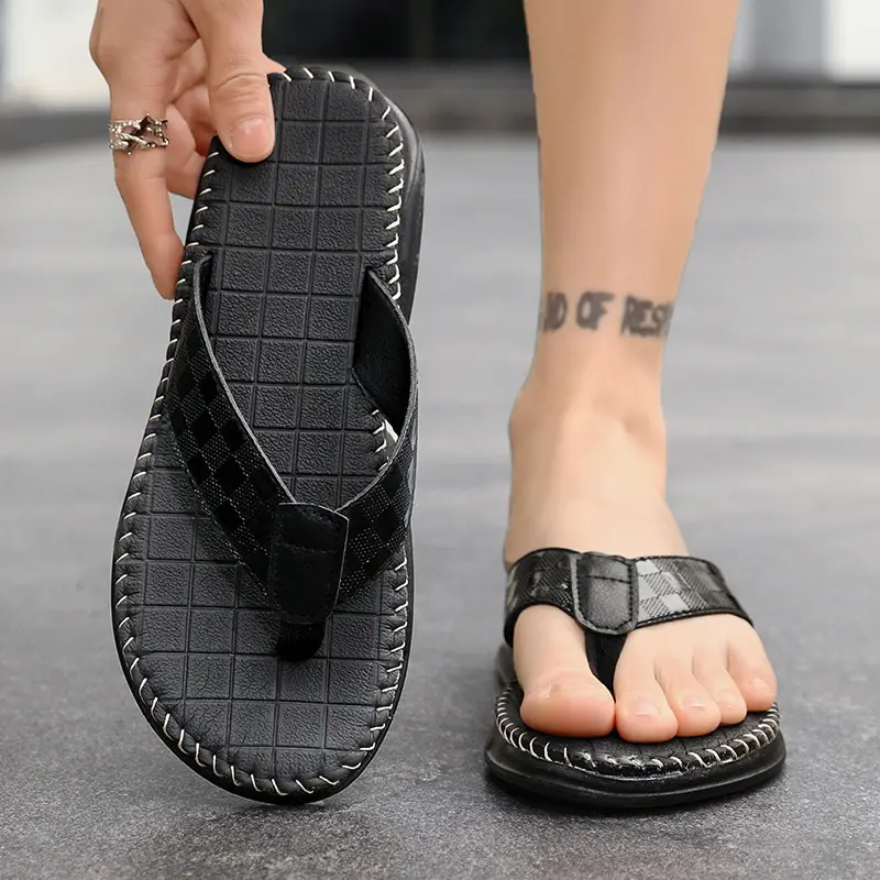 Men Black Croc Strap Flip Flops 2025 - Image 5