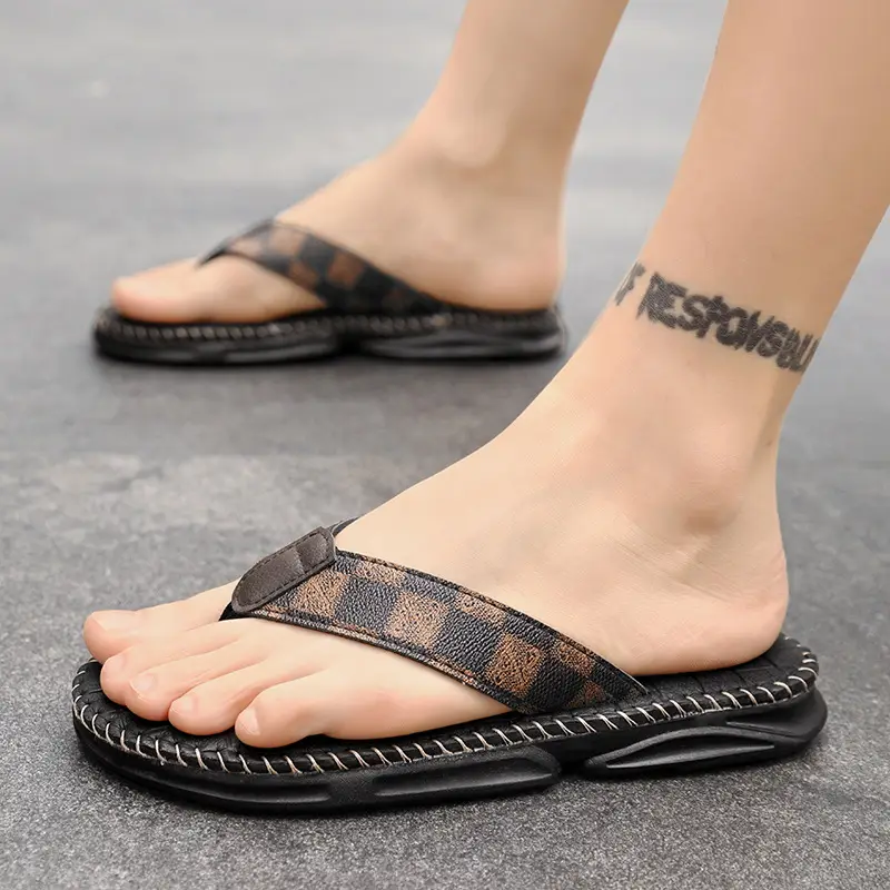 Men Black Croc Strap Flip Flops 2025 - Image 6