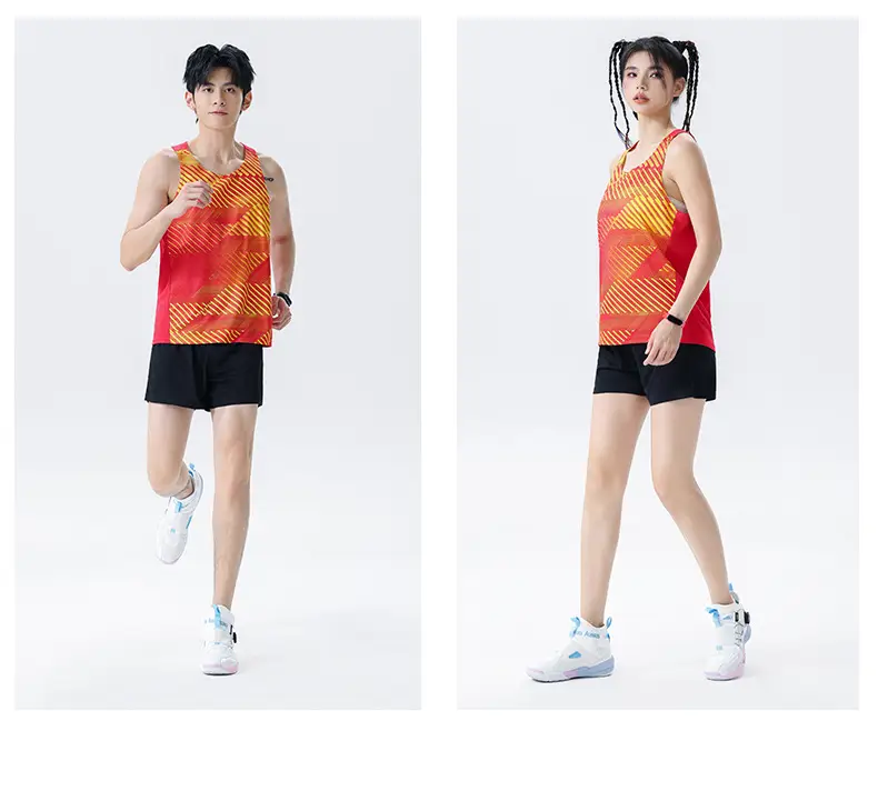 Men Women Track Suit Red Orange Shorts Set — feature 21