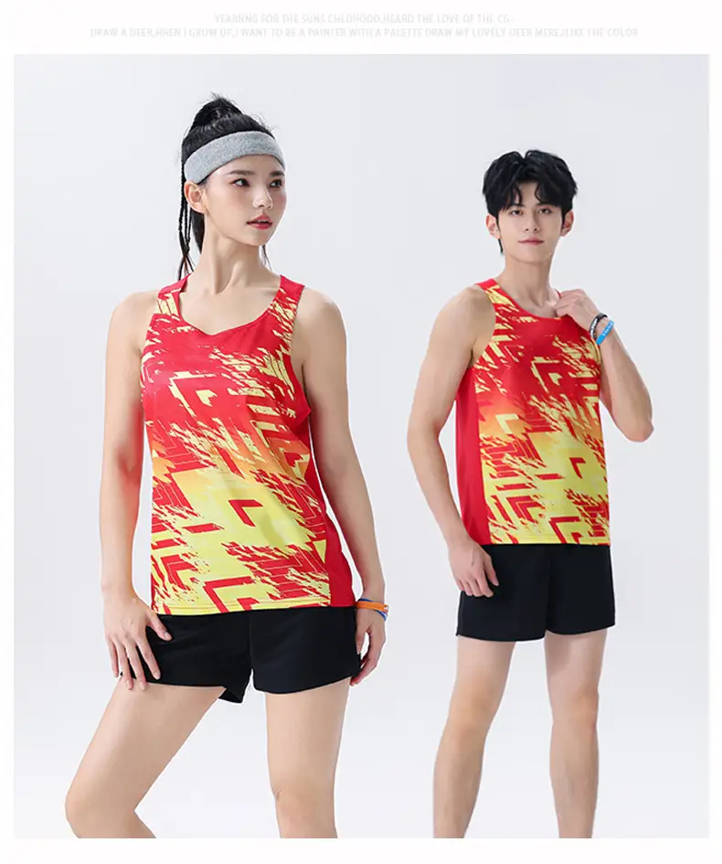 Men Women Track Suit Red Orange Shorts Set — feature 23
