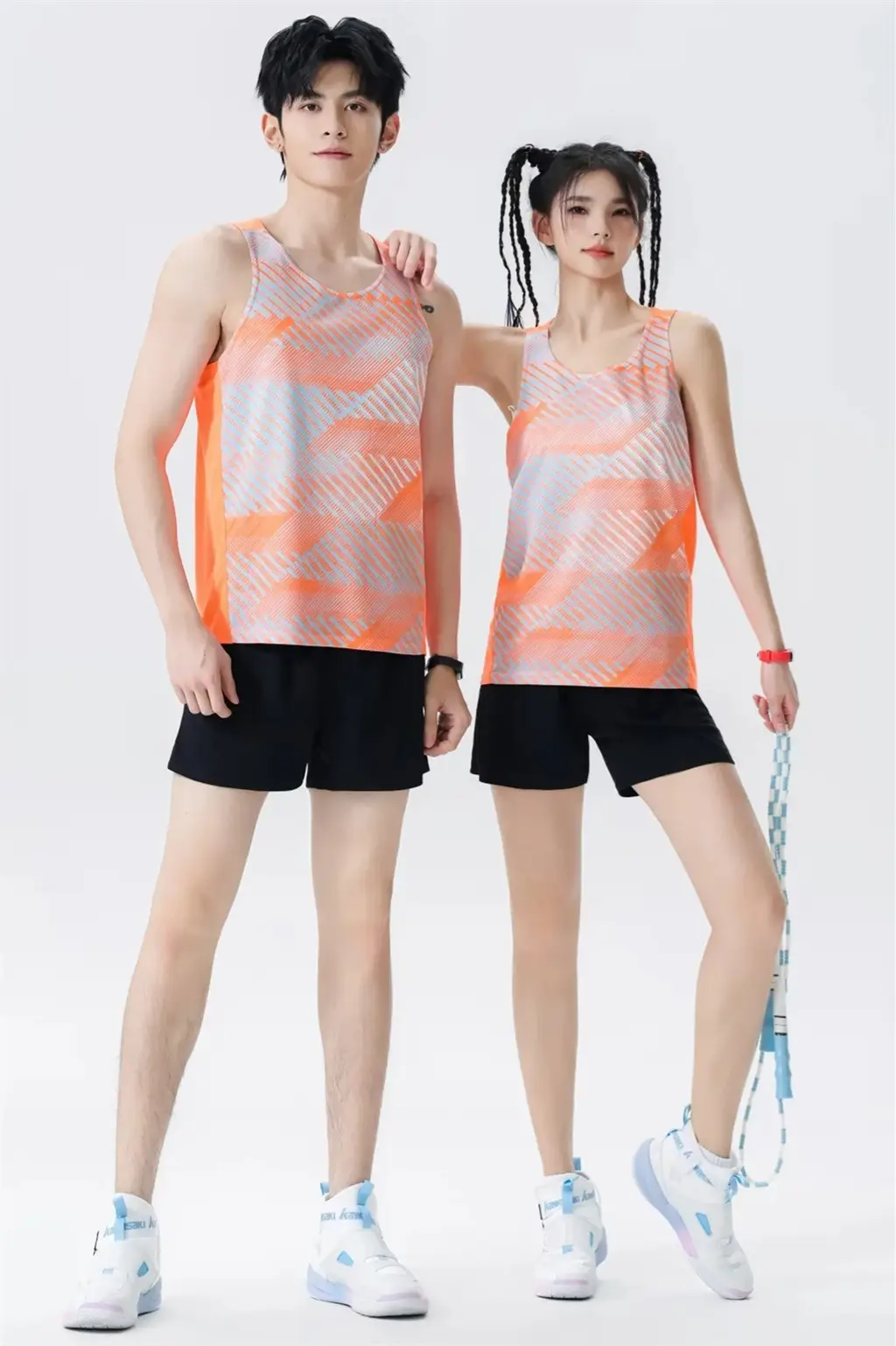 Men Women Track Suit Red Orange Shorts Set