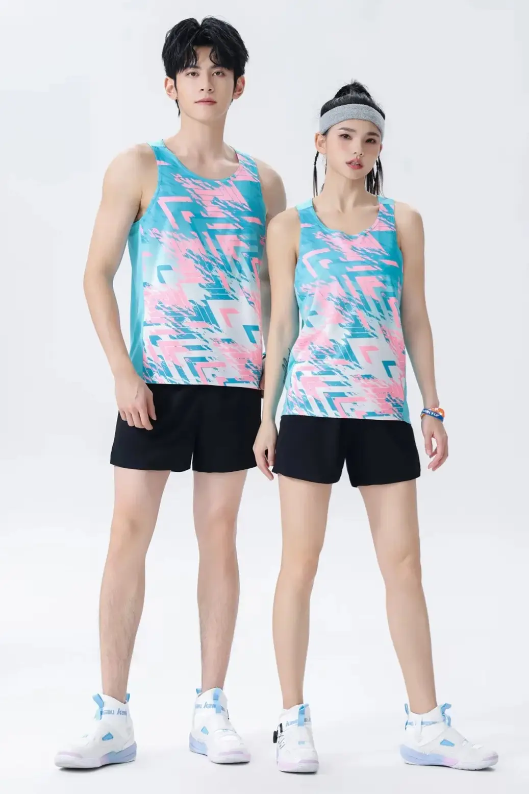 Men Women Track Suit Red Orange Shorts Set