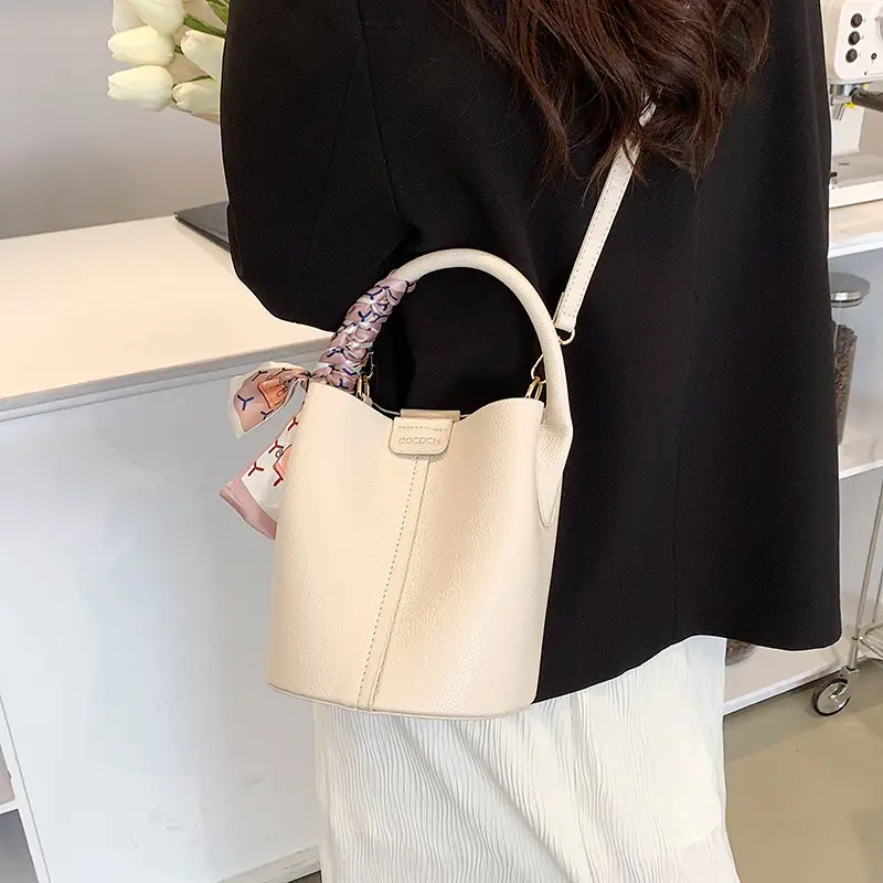 Women's Silk Textured Shoulder Crossbody Bag Beige Spring 2025 - Image 8