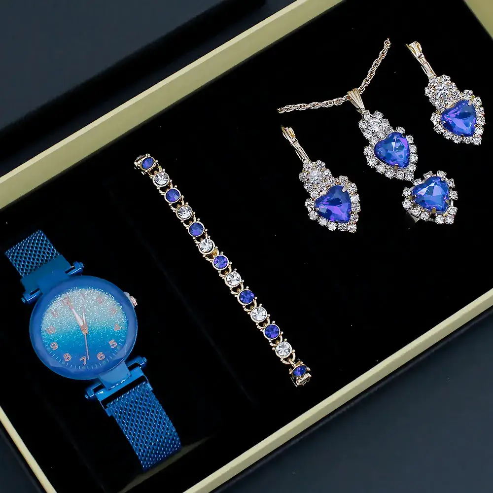 Cross-Bracelet Luminous Crystal Women's Watch Set 5PCS