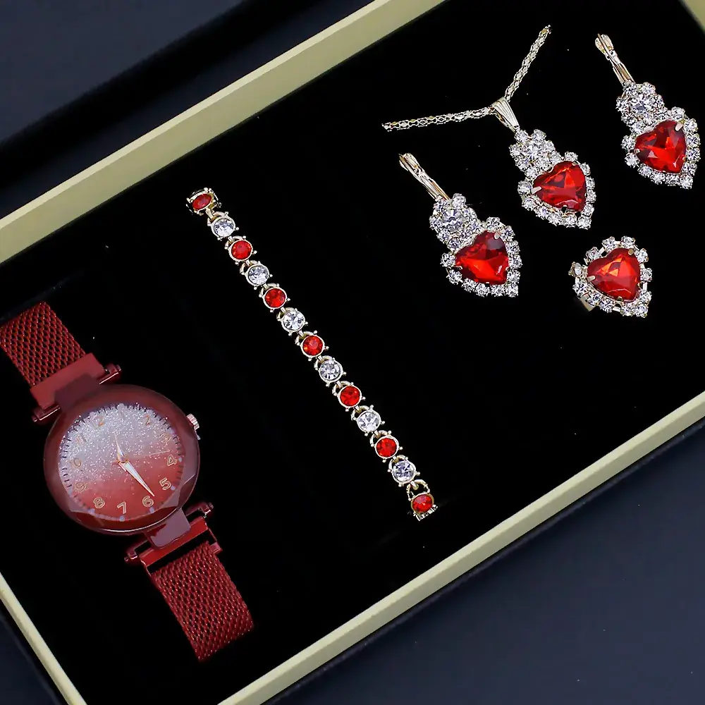Cross-Bracelet Luminous Crystal Women's Watch Set 5PCS