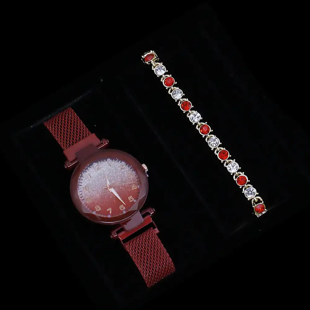 Cross-Bracelet Luminous Crystal Women's Watch Set 5PCS