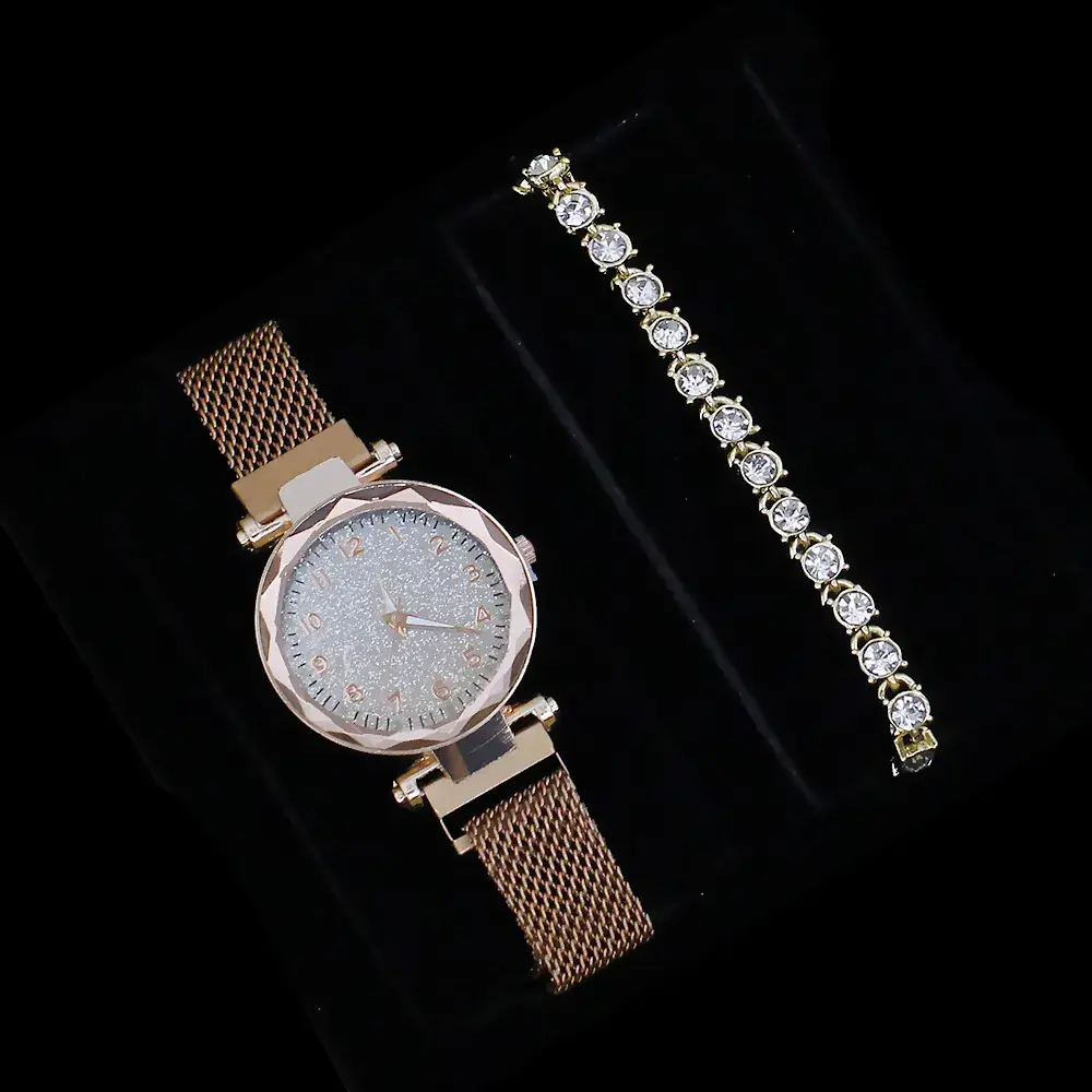 Cross-Bracelet Luminous Crystal Women's Watch Set 5PCS