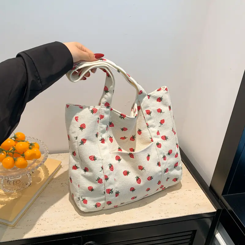 Strawberry Print Shoulder Bag Women's Large Capacity Tote - Image 5