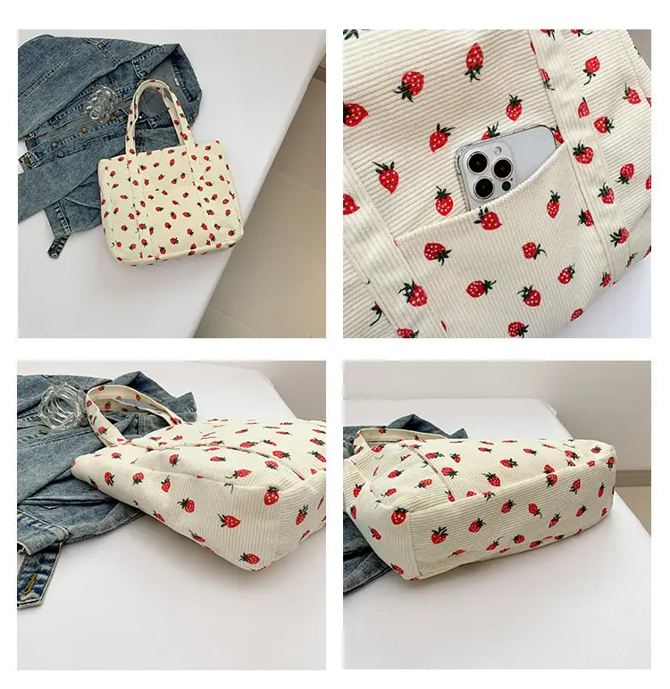 Strawberry Print Shoulder Bag Women's Large Capacity Tote — feature 7