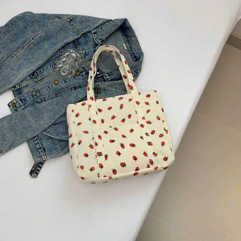 Strawberry Print Shoulder Bag Women's Large Capacity Tote - Image 4